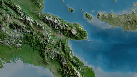 Morobe, province of Papua New Guinea. Satellite imagery. Shape outlined against its country area. 3D...