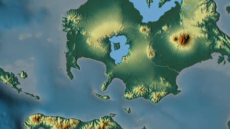 Batangas, province of Philippines. Colored relief with lakes and rivers. Shape outlined against its...