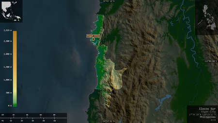 Ilocos Sur, province of Philippines. Colored shader data with lakes and rivers. Shape presented...