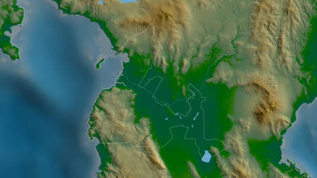 Maguindanao, province of Philippines. Colored shader data with lakes and rivers. Shape outlined...
