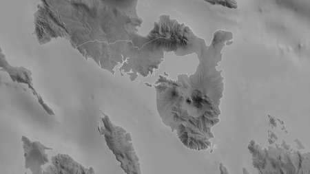 Sorsogon, province of Philippines. Grayscaled map with lakes and rivers. Shape outlined against its...