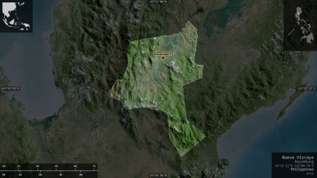 Nueva Vizcaya, province of Philippines. Satellite imagery. Shape presented against its country area...