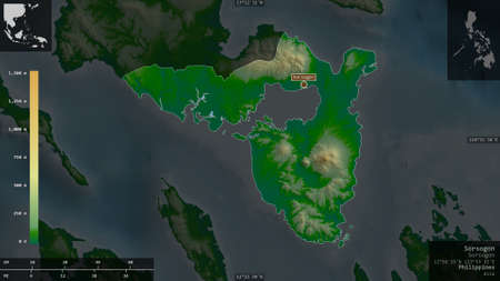 Sorsogon, province of Philippines. Colored shader data with lakes and rivers. Shape presented...