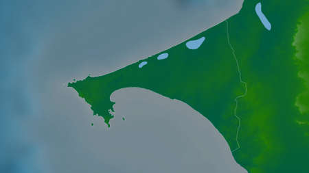 Dakar, region of Senegal. Colored shader data with lakes and rivers. Shape outlined against its country area. 3D renderingの写真素材