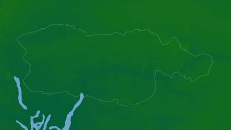 Diourbel, region of Senegal. Colored shader data with lakes and rivers. Shape outlined against its country area. 3D renderingの写真素材