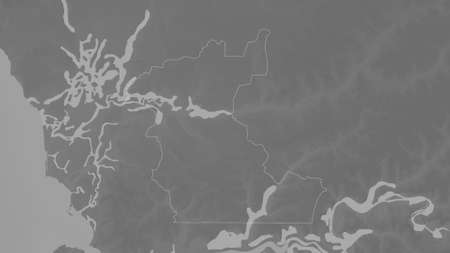 Kaolack, region of Senegal. Grayscaled map with lakes and rivers. Shape outlined against its country...