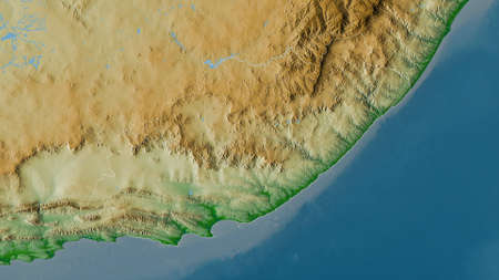 Eastern Cape, province of South Africa. Colored shader data with lakes and rivers. Shape outlined against its country area. 3D renderingの写真素材