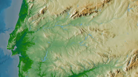 Extremadura, autonomous community of Spain. Colored shader data with lakes and rivers. Shape...