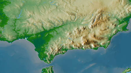 AndalucÃ­a, autonomous community of Spain. Colored shader data with lakes and rivers. Shape...