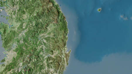 Gyeongsangbuk-do, province of South Korea. Satellite imagery. Shape outlined against its country...