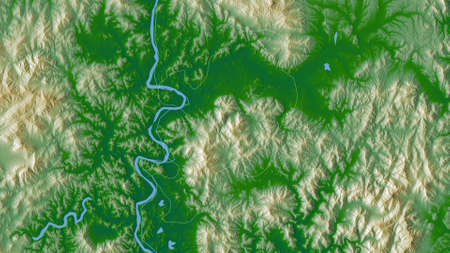 Daegu, metropolitan city of South Korea. Colored shader data with lakes and rivers. Shape outlined...