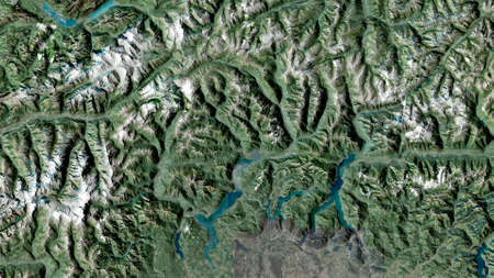 Ticino, canton of Switzerland. Satellite imagery. Shape outlined against its country area. 3D...