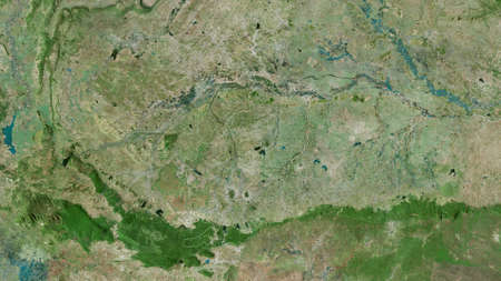 Buri Ram, province of Thailand. Satellite imagery. Shape outlined against its country area. 3D...