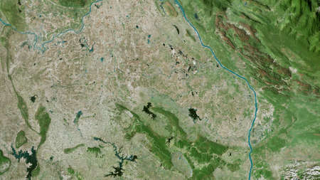 Sakon Nakhon, province of Thailand. Satellite imagery. Shape outlined against its country area. 3D...