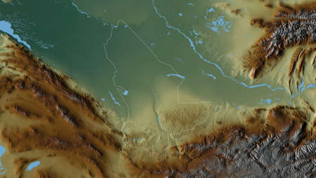 Mary, province of Turkmenistan. Colored relief with lakes and rivers. Shape outlined against its...
