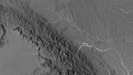 Ivano-Frankivs'k, region of Ukraine. Grayscaled map with lakes and rivers. Shape outlined against...