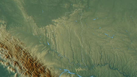 Ternopil', region of Ukraine. Colored relief with lakes and rivers. Shape outlined against its...