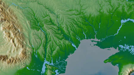 Odessa, region of Ukraine. Colored shader data with lakes and rivers. Shape outlined against its country area. 3D renderingの写真素材