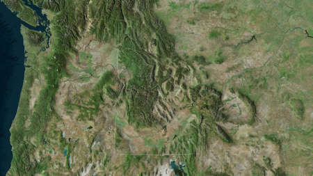 Idaho, state of United States. Satellite imagery. Shape outlined against its country area. 3D...