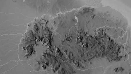 BolÃ­var, state of Venezuela. Grayscaled map with lakes and rivers. Shape outlined against its...