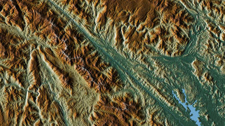 LÃ o Cai, province of Vietnam. Colored relief with lakes and rivers. Shape outlined against its...