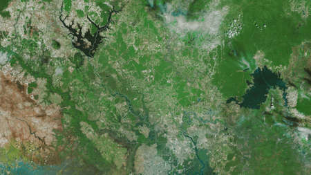 BÃ¬nh DÆ°Æ¡ng, province of Vietnam. Satellite imagery. Shape outlined against its country area. 3D renderingの写真素材