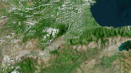 Yaracuy, state of Venezuela. Satellite imagery. Shape outlined against its country area. 3D renderingの写真素材