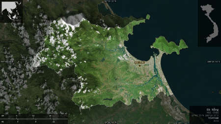 ÄÃ  Náºµng, city of Vietnam. Satellite imagery. Shape presented against its country area...