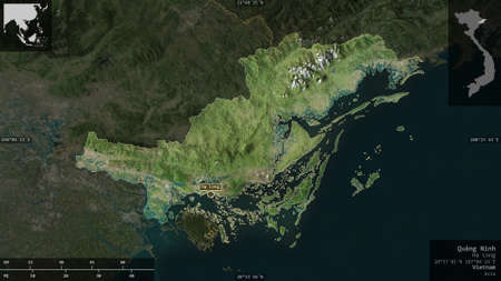 Quáº£ng Ninh, province of Vietnam. Satellite imagery. Shape presented against its country area...