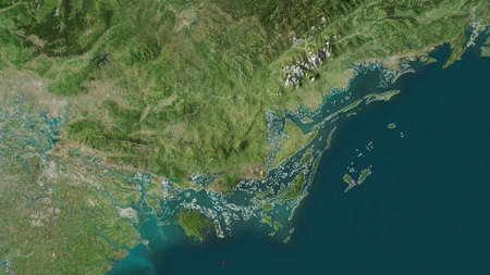 Quáº£ng Ninh, province of Vietnam. Satellite imagery. Shape outlined against its country area. 3D...
