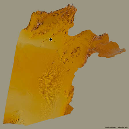 Shape of Kandahar, province of Afghanistan, with its capital isolated on a solid color background. Topographic relief map. 3D renderingの写真素材