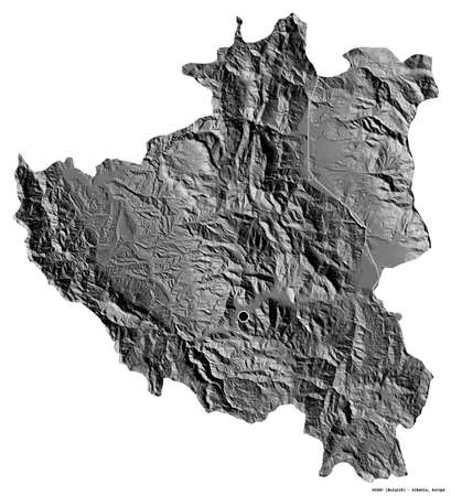 Shape of DibÃ«r, county of Albania, with its capital isolated on white background. Bilevel elevation map. 3D renderingの写真素材