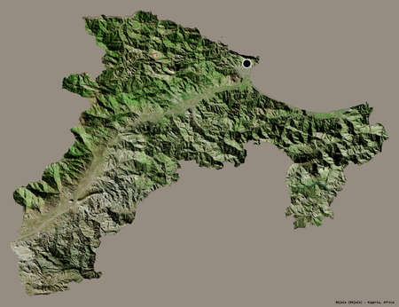 Shape of BÃ©jaÃ¯a, province of Algeria, with its capital isolated on a solid color background. Satellite imagery. 3D renderingの写真素材