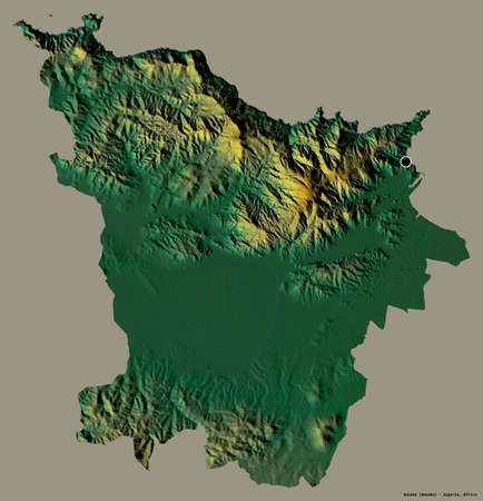 Shape of Annaba, province of Algeria, with its capital isolated on a solid color background....