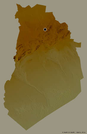 Shape of El Bayadh, province of Algeria, with its capital isolated on a solid color background. Topographic relief map. 3D renderingの写真素材