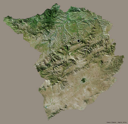 Shape of Tlemcen, province of Algeria, with its capital isolated on a solid color background. Satellite imagery. 3D renderingの写真素材