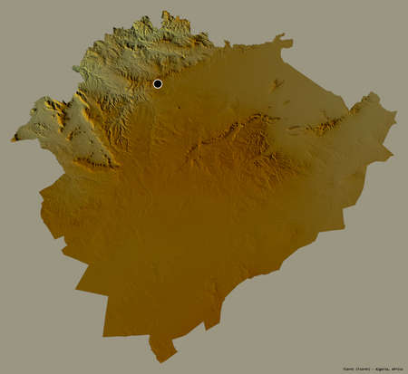 Shape of Tiaret, province of Algeria, with its capital isolated on a solid color background. Topographic relief map. 3D renderingの写真素材