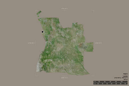 Area of Angola isolated on a solid background in a georeferenced bounding box. Main regional division, distance scale, labels. Satellite imagery. 3D renderingの写真素材
