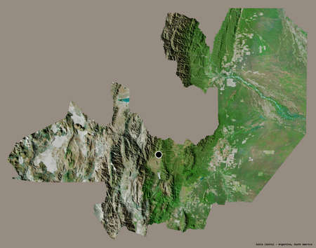 Shape of Salta, province of Argentina, with its capital isolated on a solid color background. Satellite imagery. 3D renderingの写真素材
