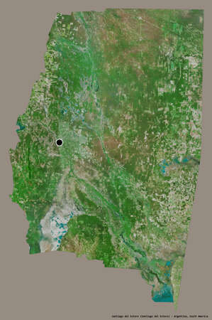 Shape of Santiago del Estero, province of Argentina, with its capital isolated on a solid color background. Satellite imagery. 3D renderingの写真素材