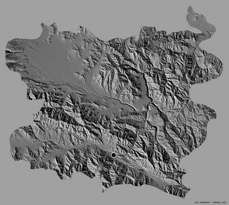 Shape of Lori, province of Armenia, with its capital isolated on a solid color background. Bilevel elevation map. 3D renderingの写真素材