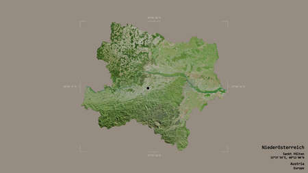 Area of NiederÃ¶sterreich, state of Austria, isolated on a solid background in a georeferenced...