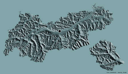 Shape of Tirol, state of Austria, with its capital isolated on a solid color background. Colored elevation map. 3D renderingの写真素材