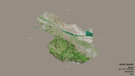 Area of Ganja-Qazakh, region of Azerbaijan, isolated on a solid background in a georeferenced...