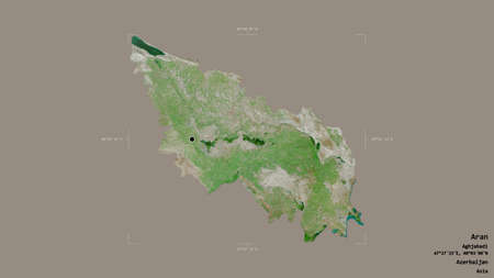 Area of Aran, region of Azerbaijan, isolated on a solid background in a georeferenced bounding box....