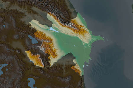 Shape of Azerbaijan separated by the desaturation of neighboring areas. Topographic relief map. 3D...