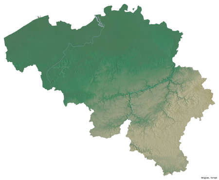 Shape of Belgium with its capital isolated on white background. Topographic relief map. 3D renderingの写真素材