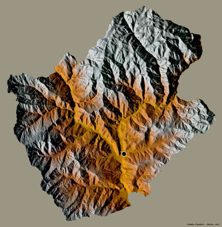 Shape of Punakha, district of Bhutan, with its capital isolated on a solid color background....