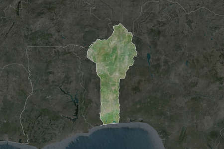 Shape of Benin separated by the desaturation of neighboring areas. Borders. Satellite imagery. 3D renderingの写真素材