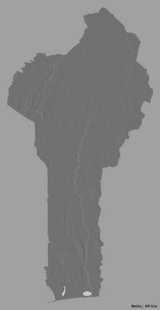 Shape of Benin with its capital isolated on a solid color background. Bilevel elevation map. 3D renderingの写真素材